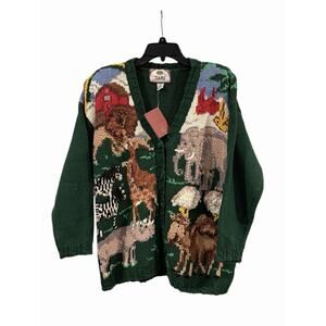 Vintage Tiara International Noah’s Ark NWT 3D Animal Knot Cardigan Sweater: M